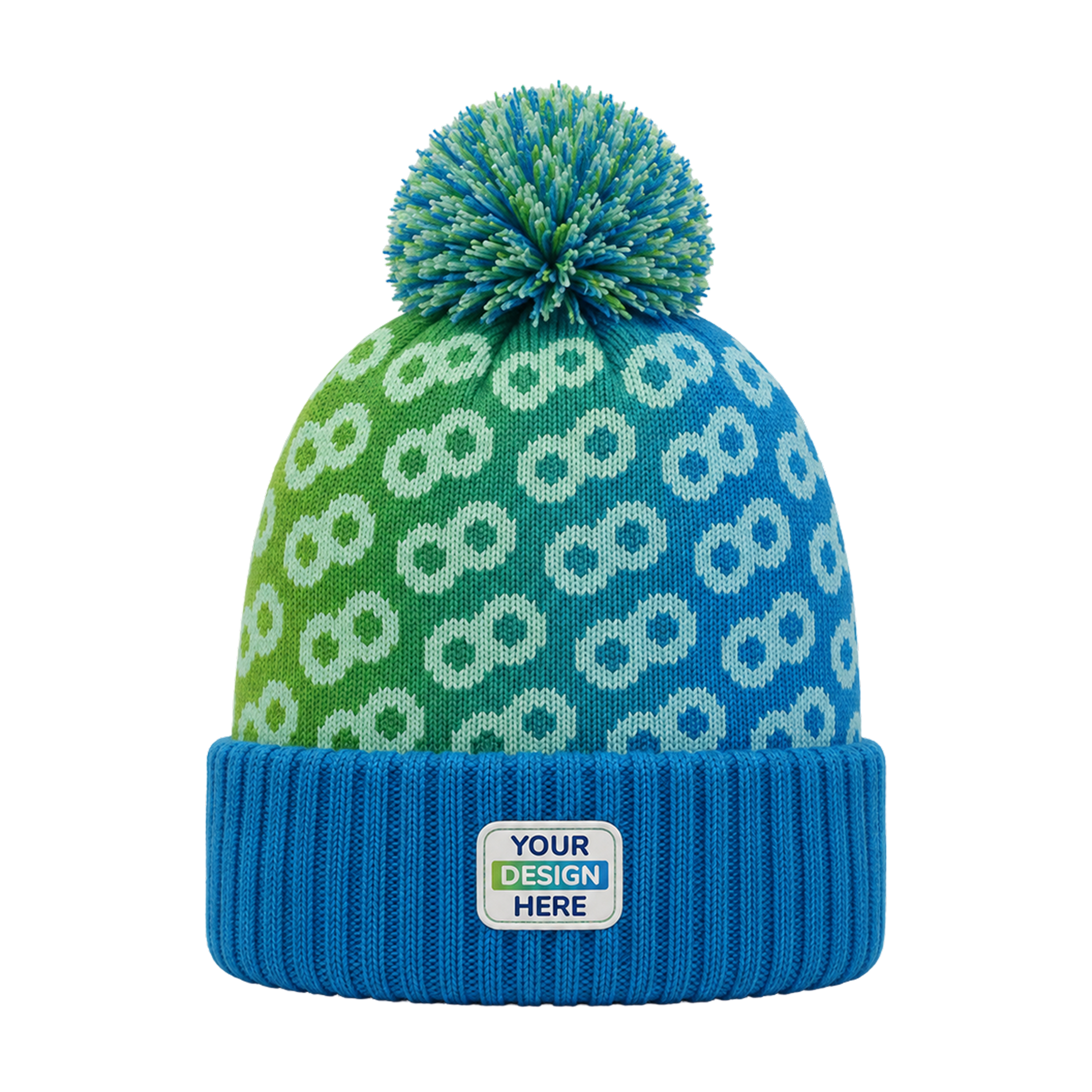 Czapka | Akryl | Personalizowany wzór żakardowy | Ściągacz 3x1 z wywinięciem | Pompon